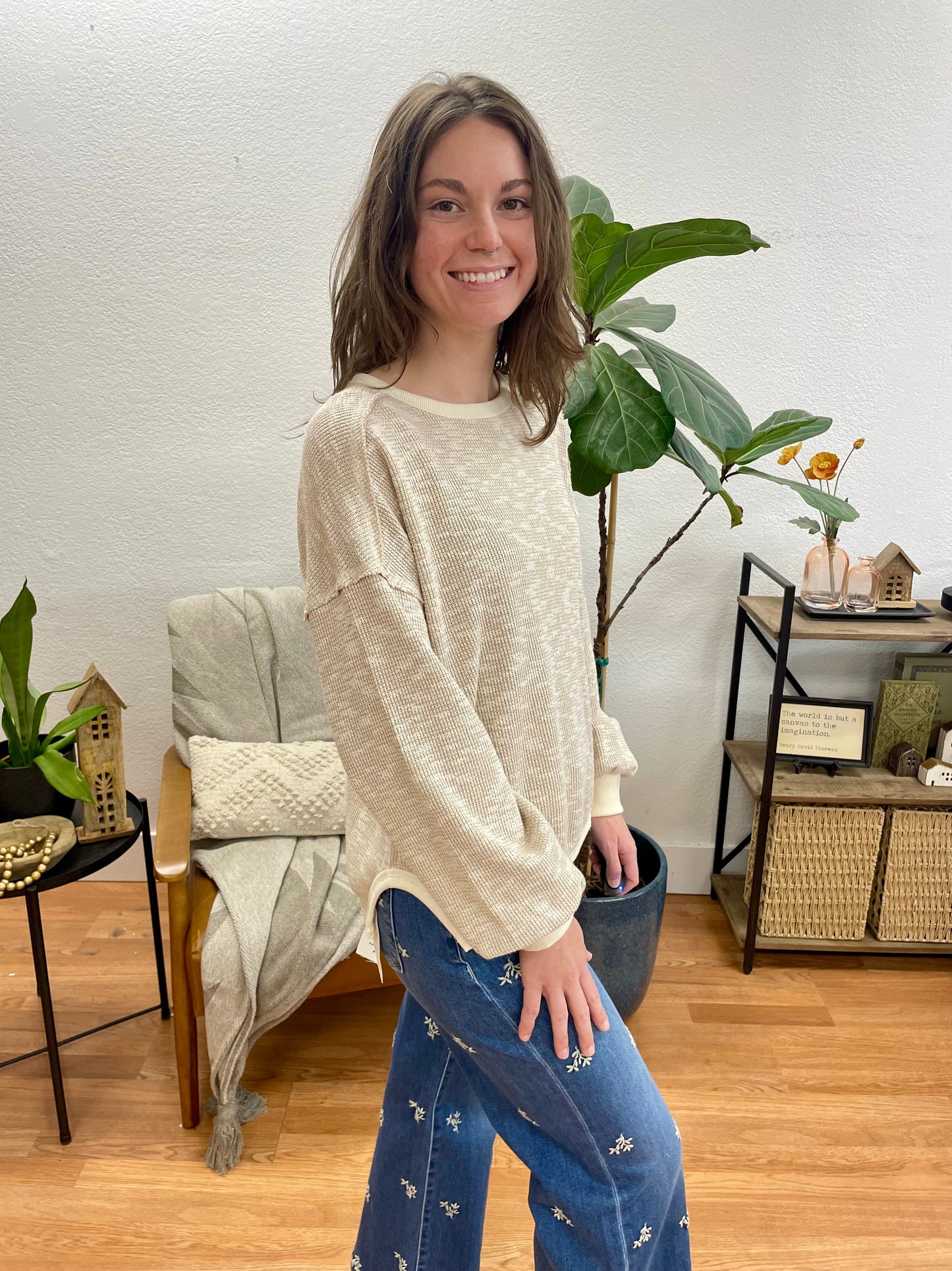 Beige Marled Pullover Top