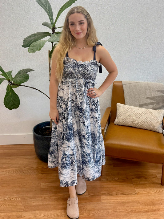Blue Patterned Midi Dress