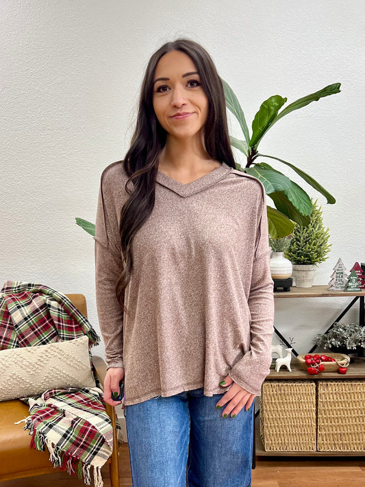 Ash Mocha Melange Hacci Long Sleeve Tee