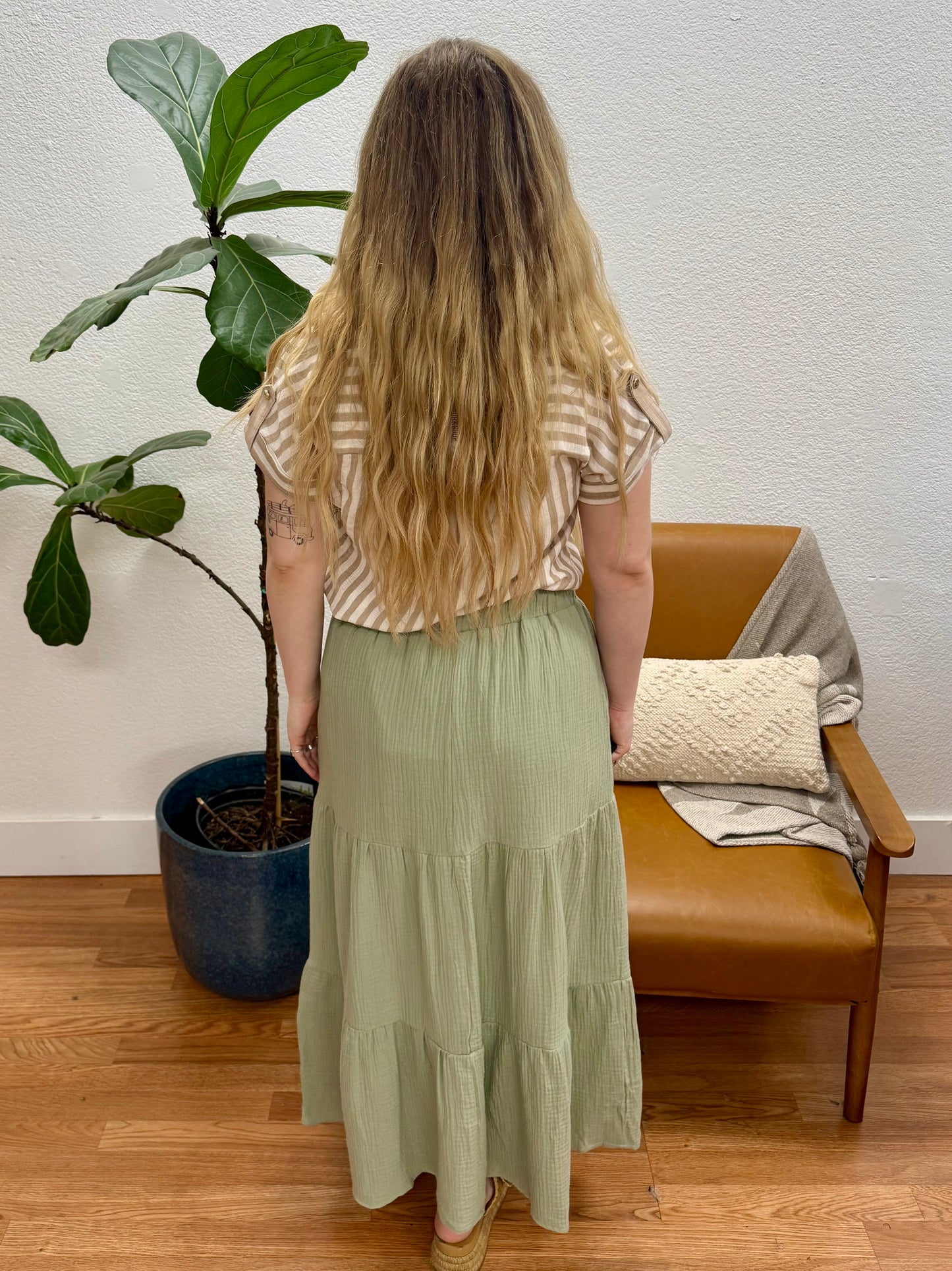 Sage Tiered Maxi Skirt