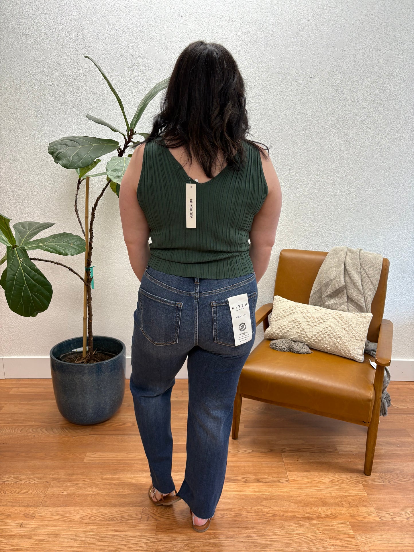 RISEN Dark High Rise Slim Barrel Jeans