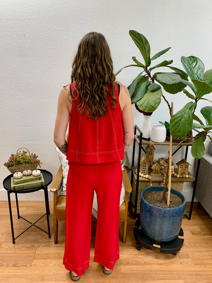 Red Contrast Stitch Pants