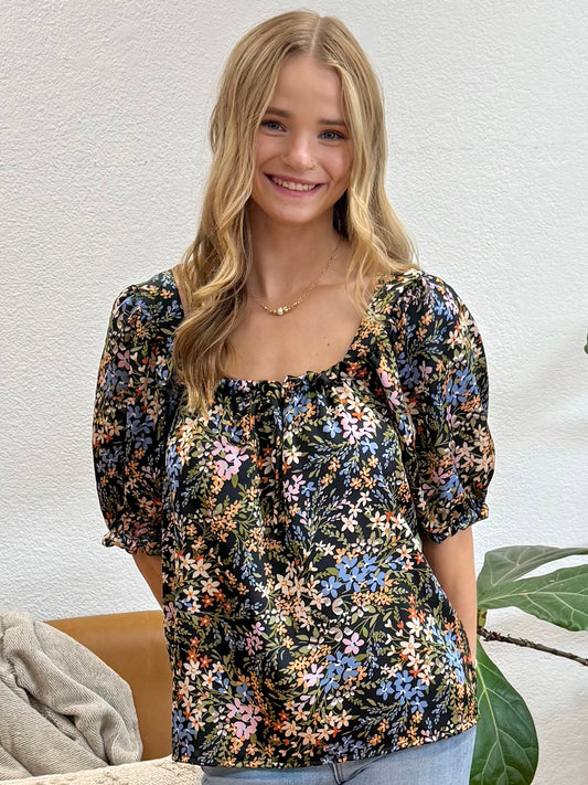 Black See You Soon Floral Top