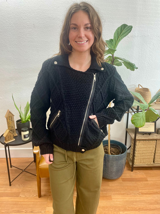 Black Zip Up Knit Jacket