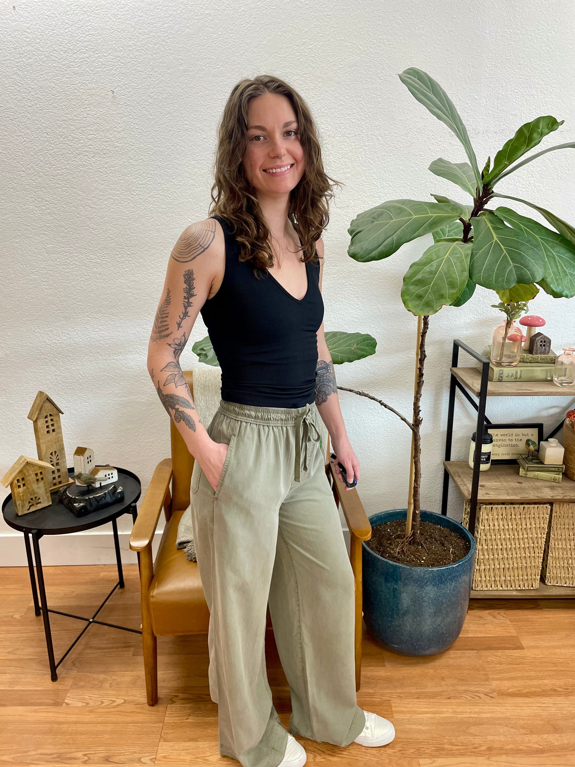 Sage Tencel Wide Leg Pants - Terra Cottage