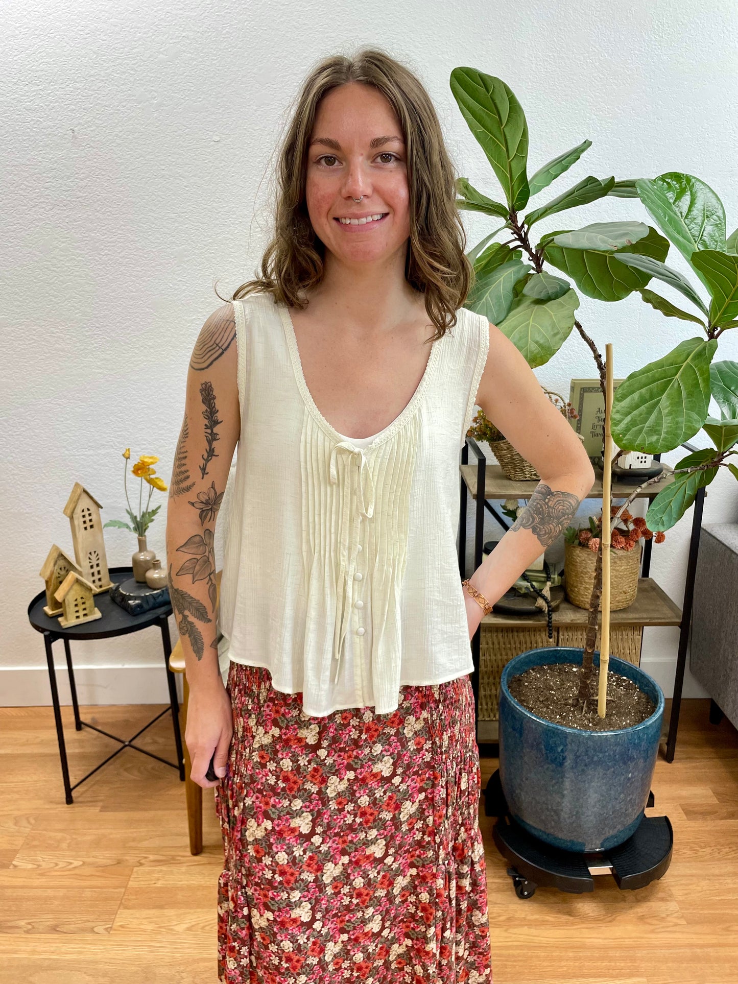 Oatmeal Pintuck Tank