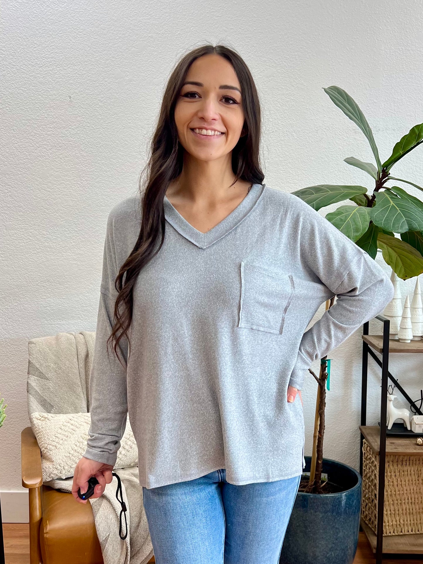 Heather Grey Hacci Pocket Tee