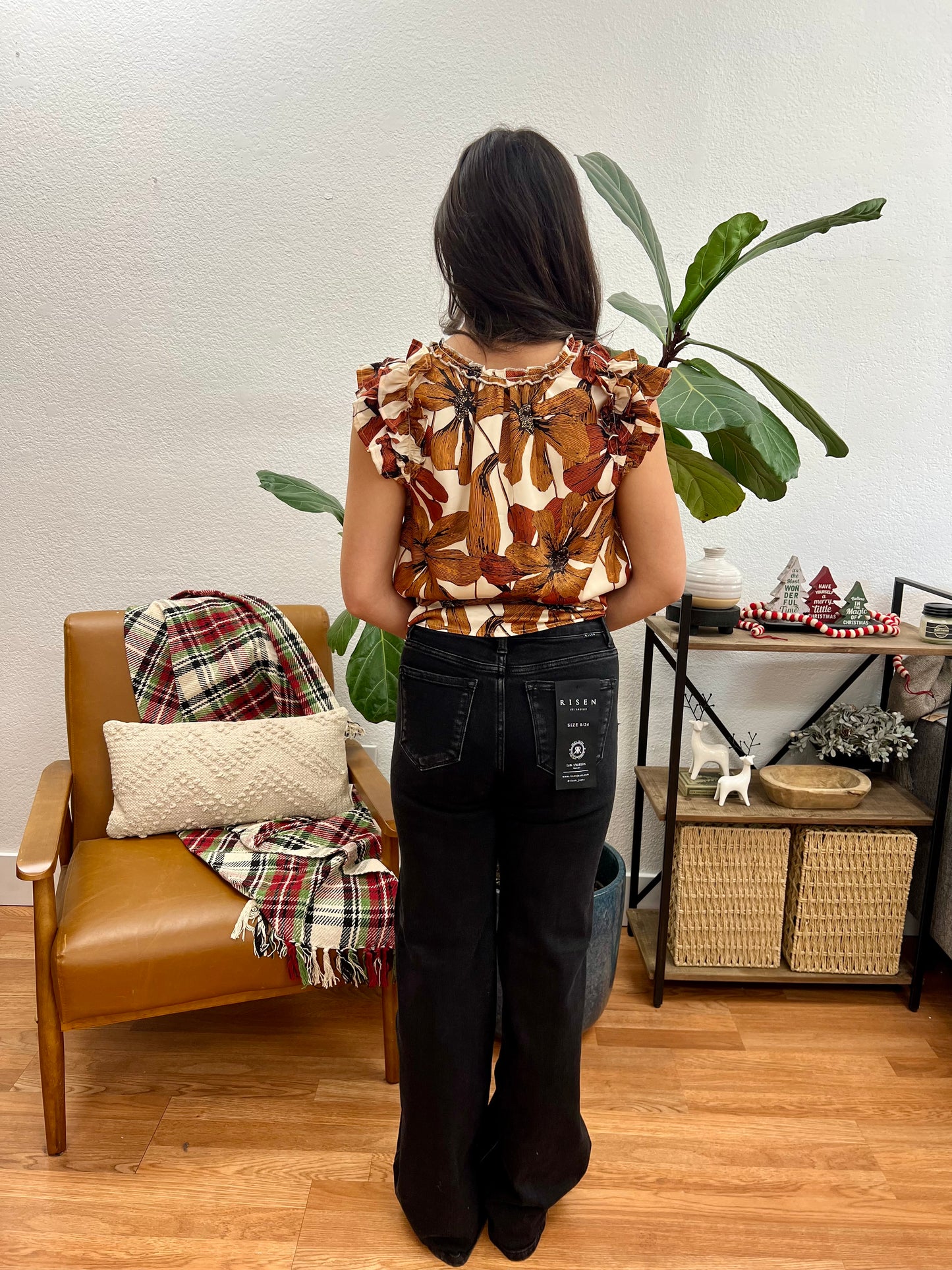 RISEN Black Wide Leg Jeans With Front Seam