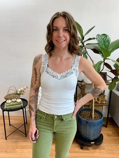 White Lace Trim Tank