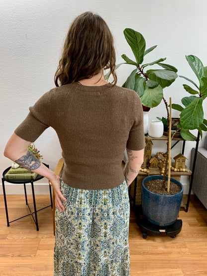 Cocoa Ribbed Half Sleeve Top