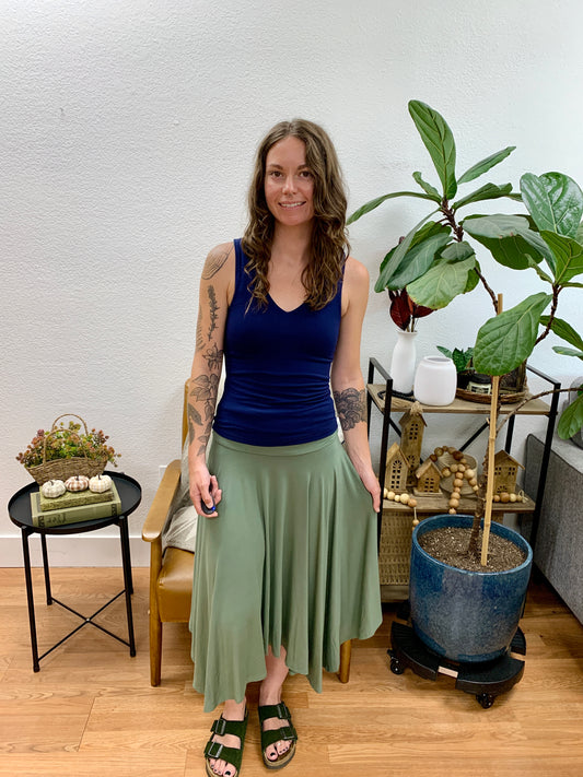 Olive Hanky Hem Skirt