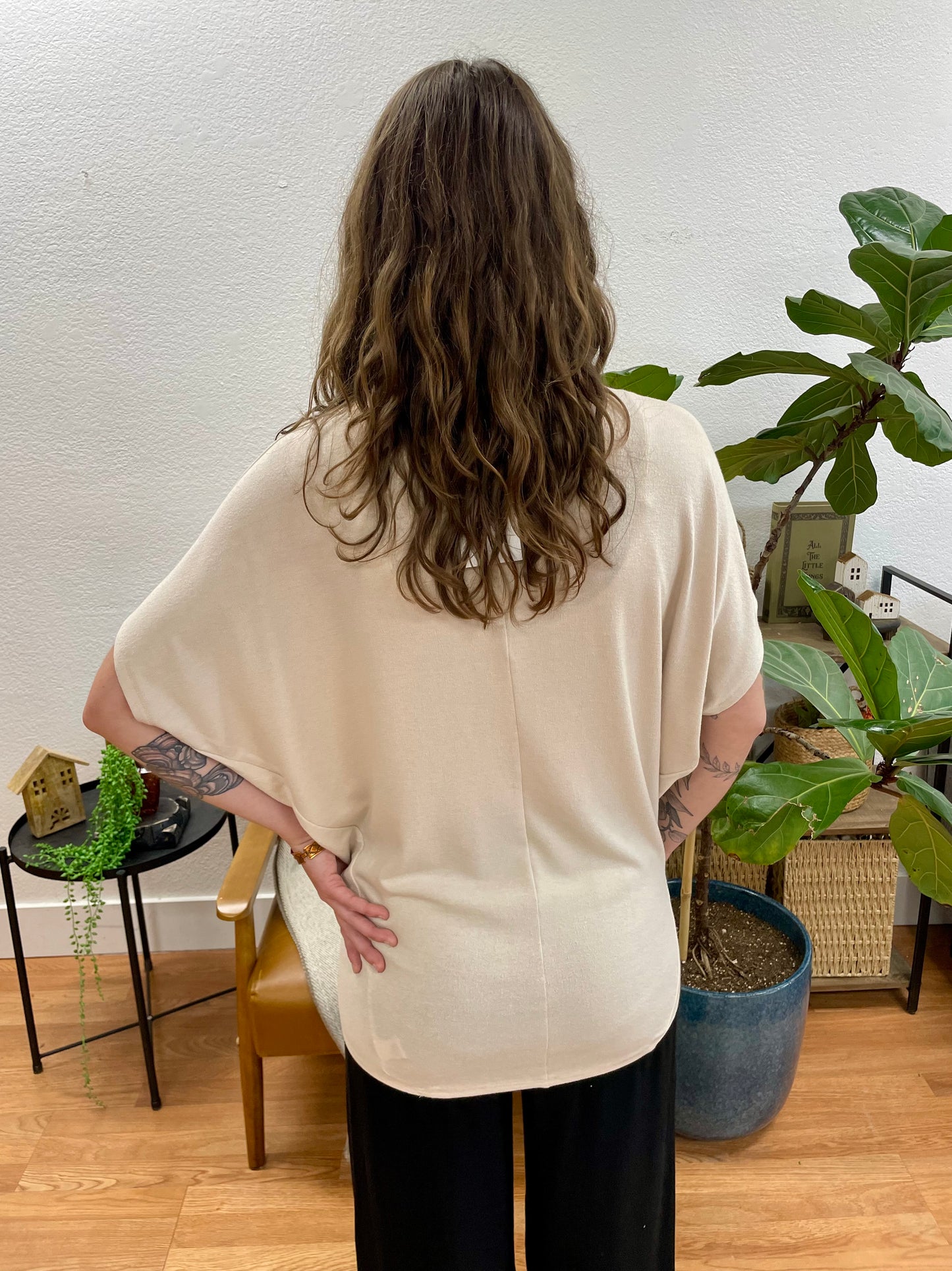 Sand Beige Dolman Sleeve Boat Neck Top
