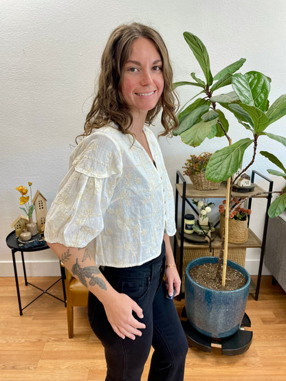 Ivory Short Sleeve Button Up Top