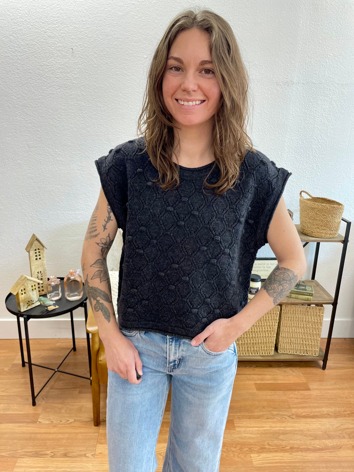 Charcoal Textured Knit Top - Terra Cottage