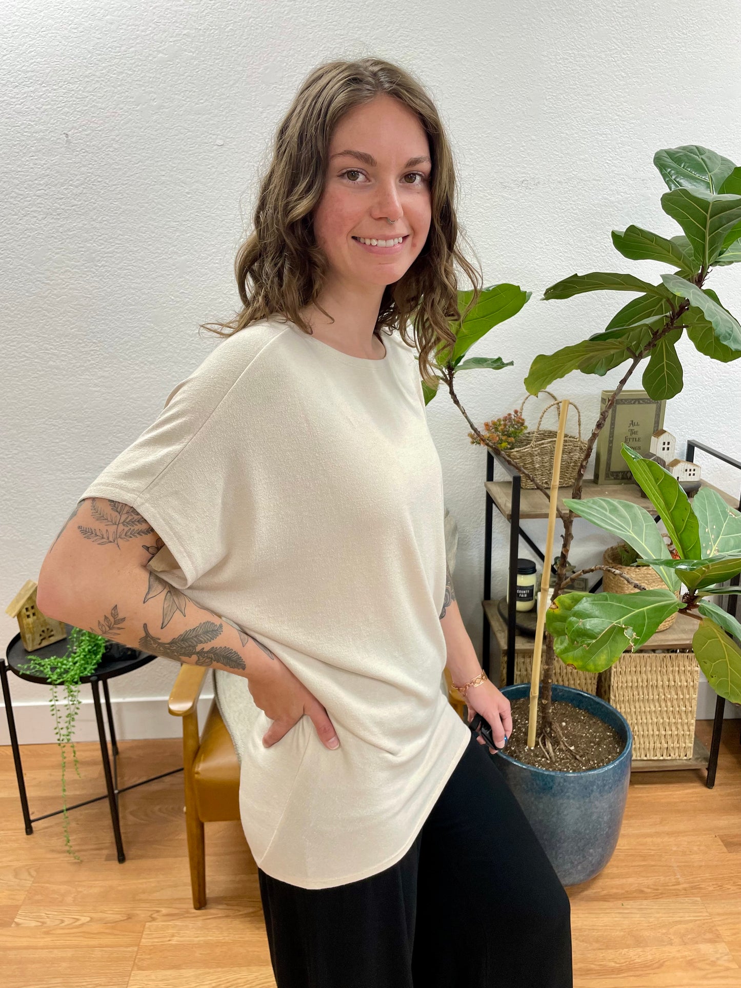 Sand Beige Dolman Sleeve Boat Neck Top