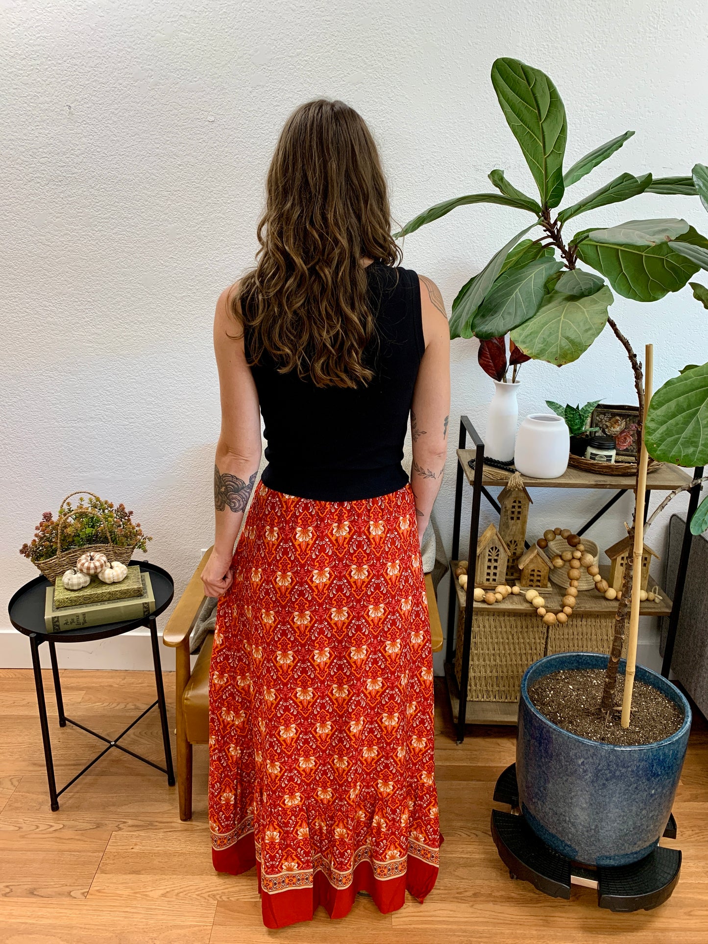 Red Woven Printed Skirt