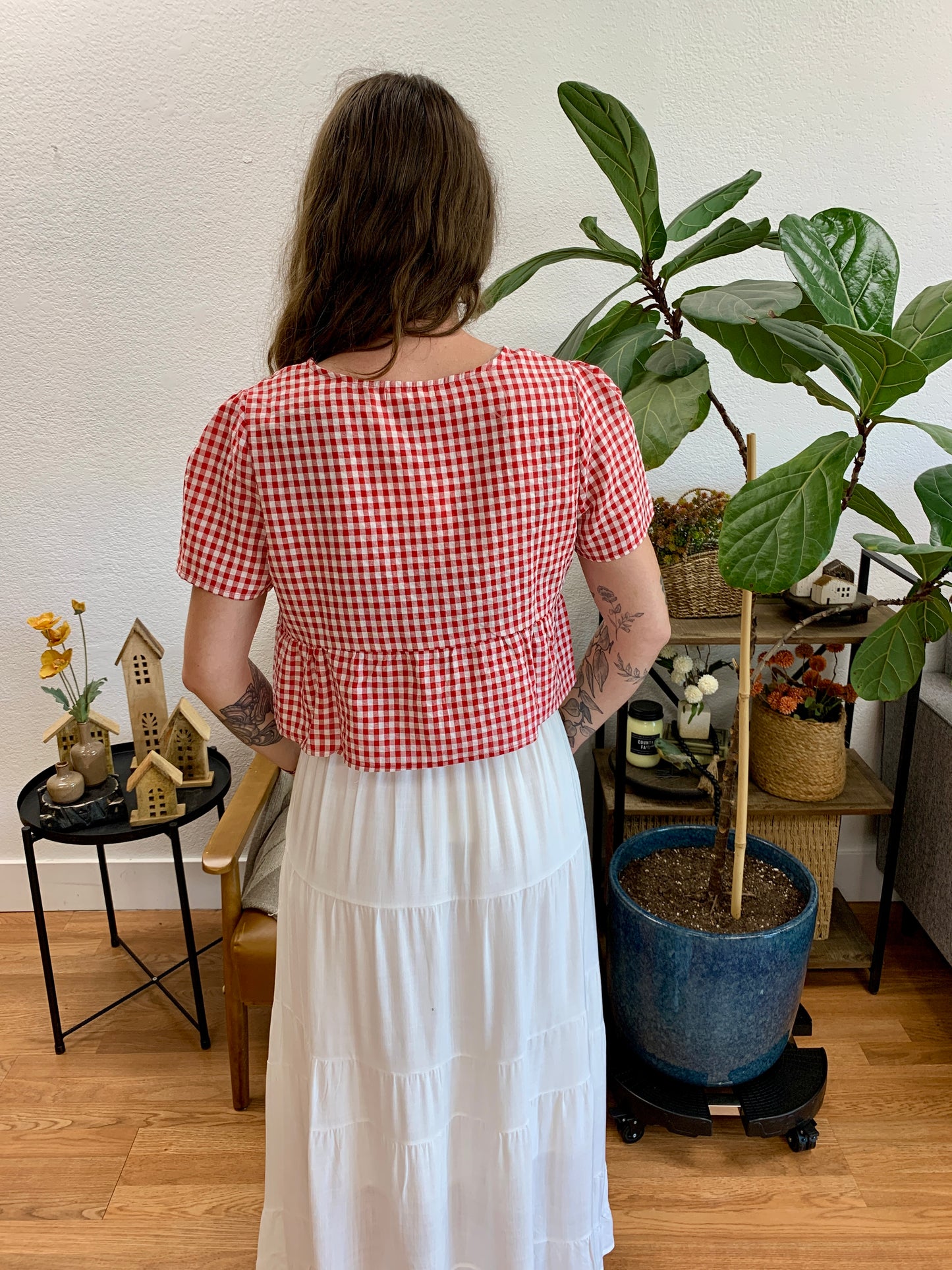 Red Gingham Tie Front Top