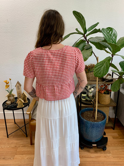 Red Gingham Tie Front Top