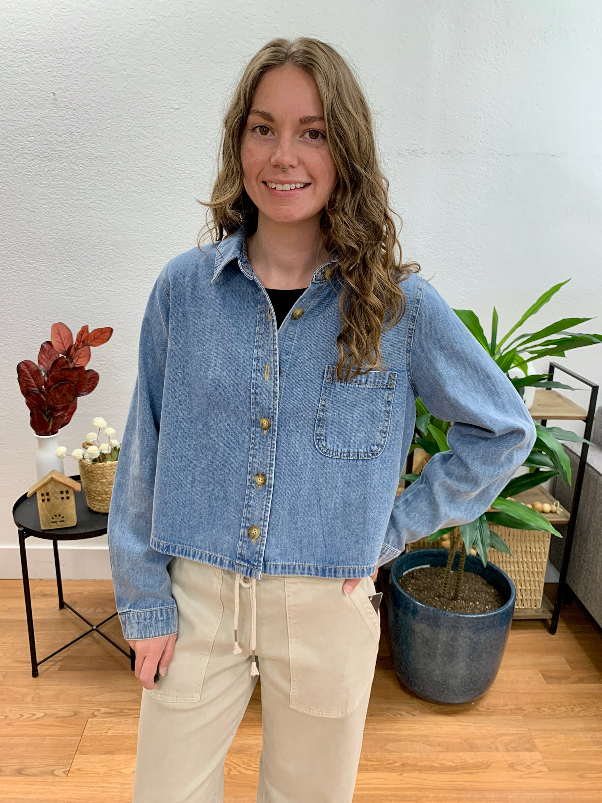 Denim Acid Wash Boxy Shirt