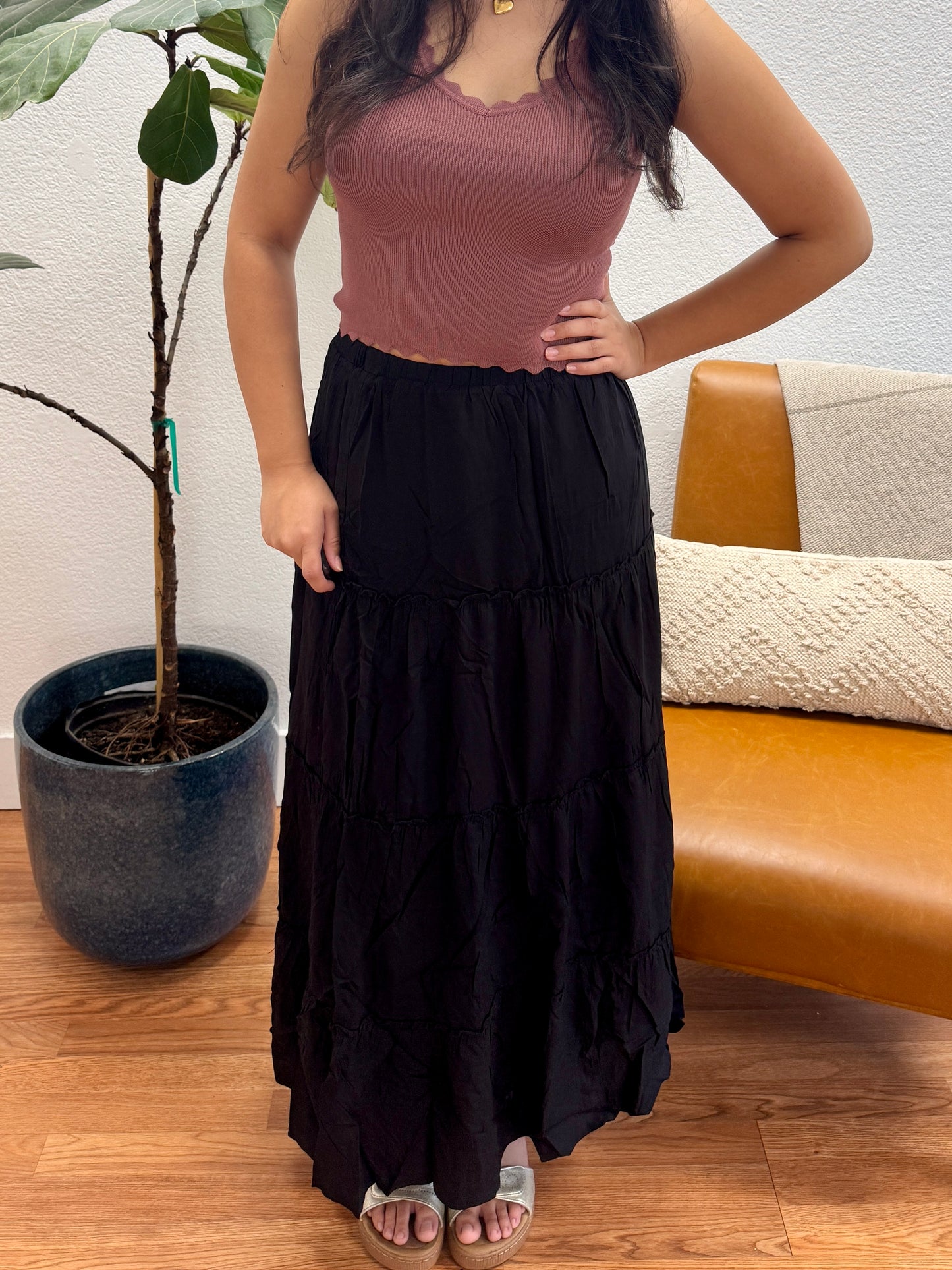 Black Tiered Maxi Skirt