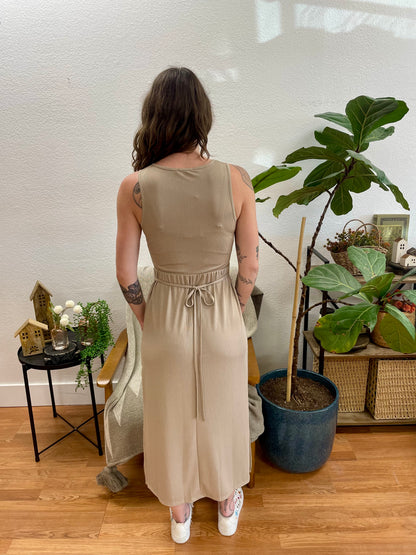 Taupe Ribbed Side Slit Tank Dress - Terra Cottage