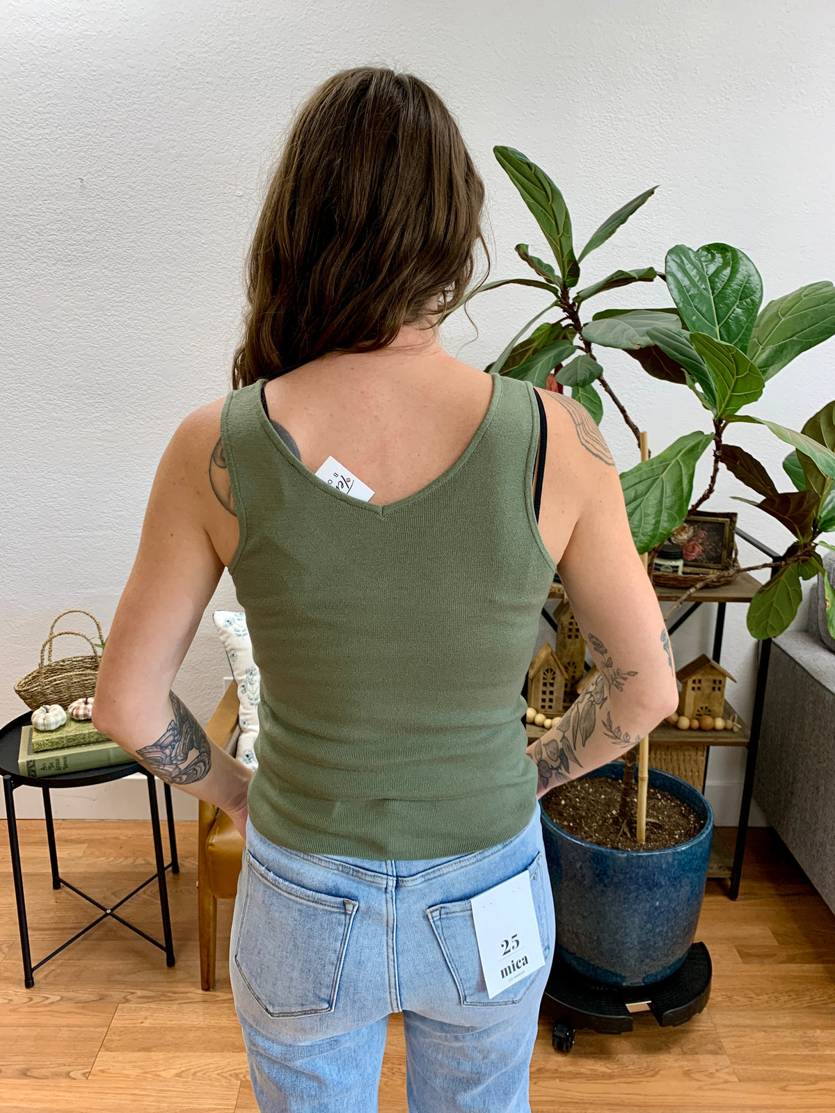 Olive V Neck Soft Knit Tank