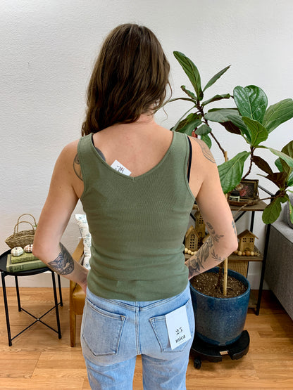 Olive V Neck Soft Knit Tank