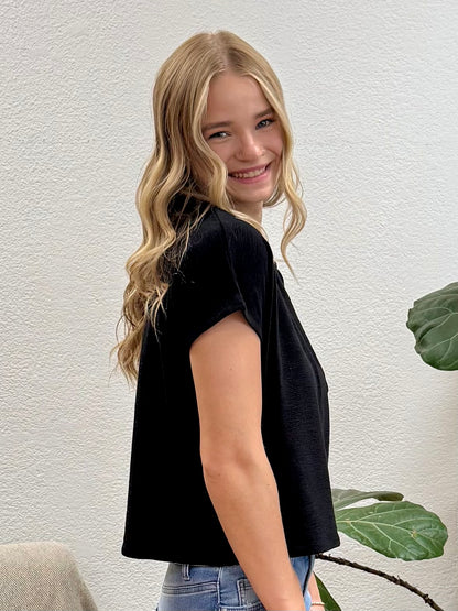 Black Slub Relaxed Crop Top
