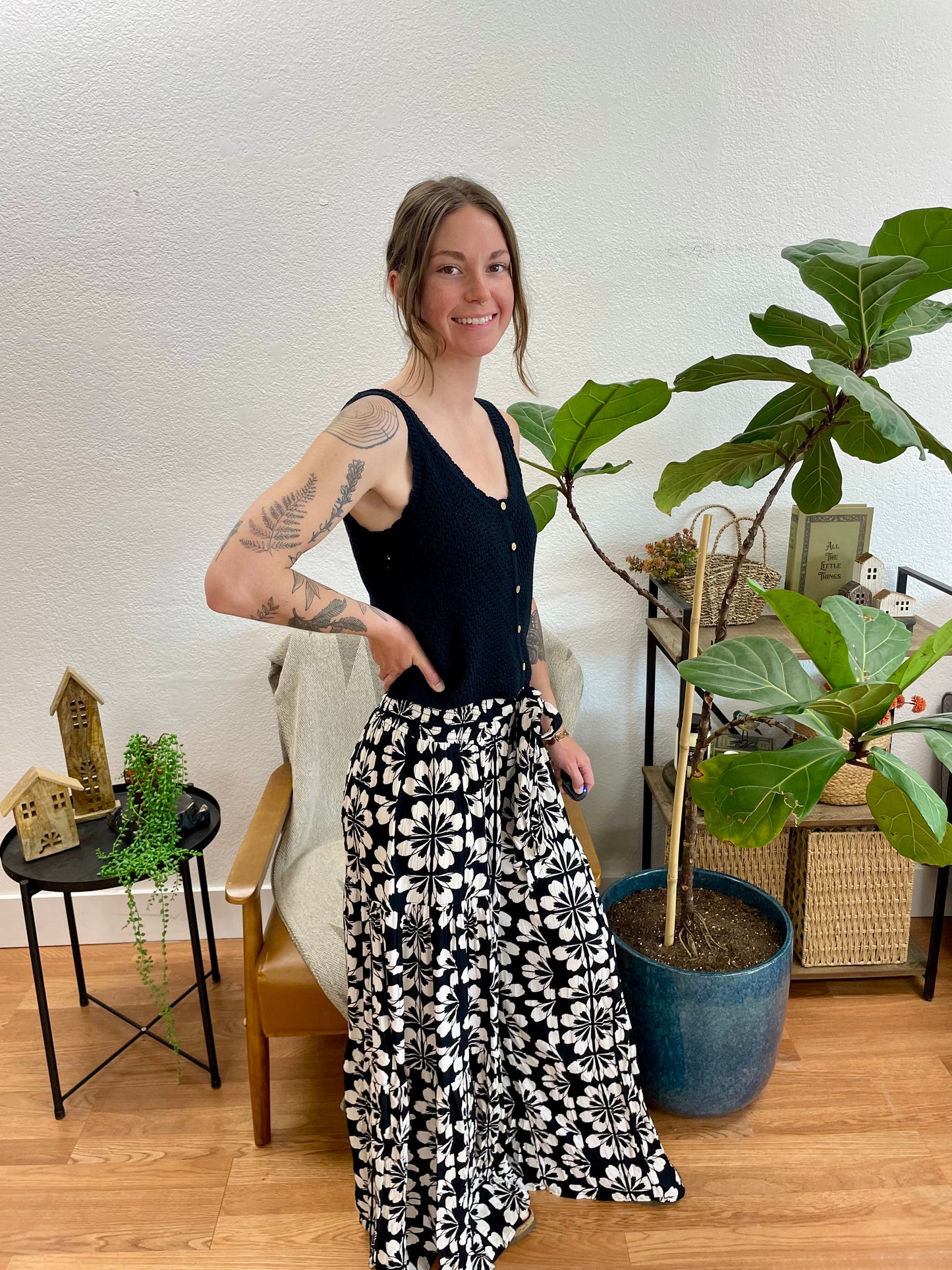 Black and White Patterned Wide Leg Pants