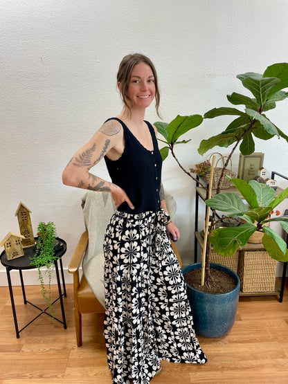 Black and White Patterned Wide Leg Pants