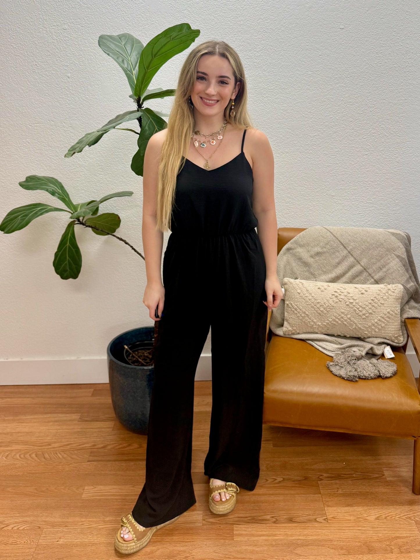Black Crinkle Cami Jumpsuit