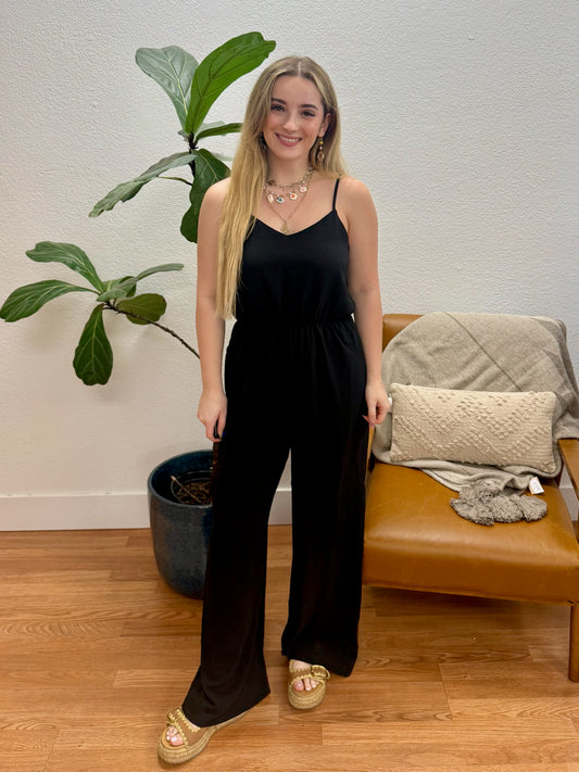 Black Crinkle Cami Jumpsuit