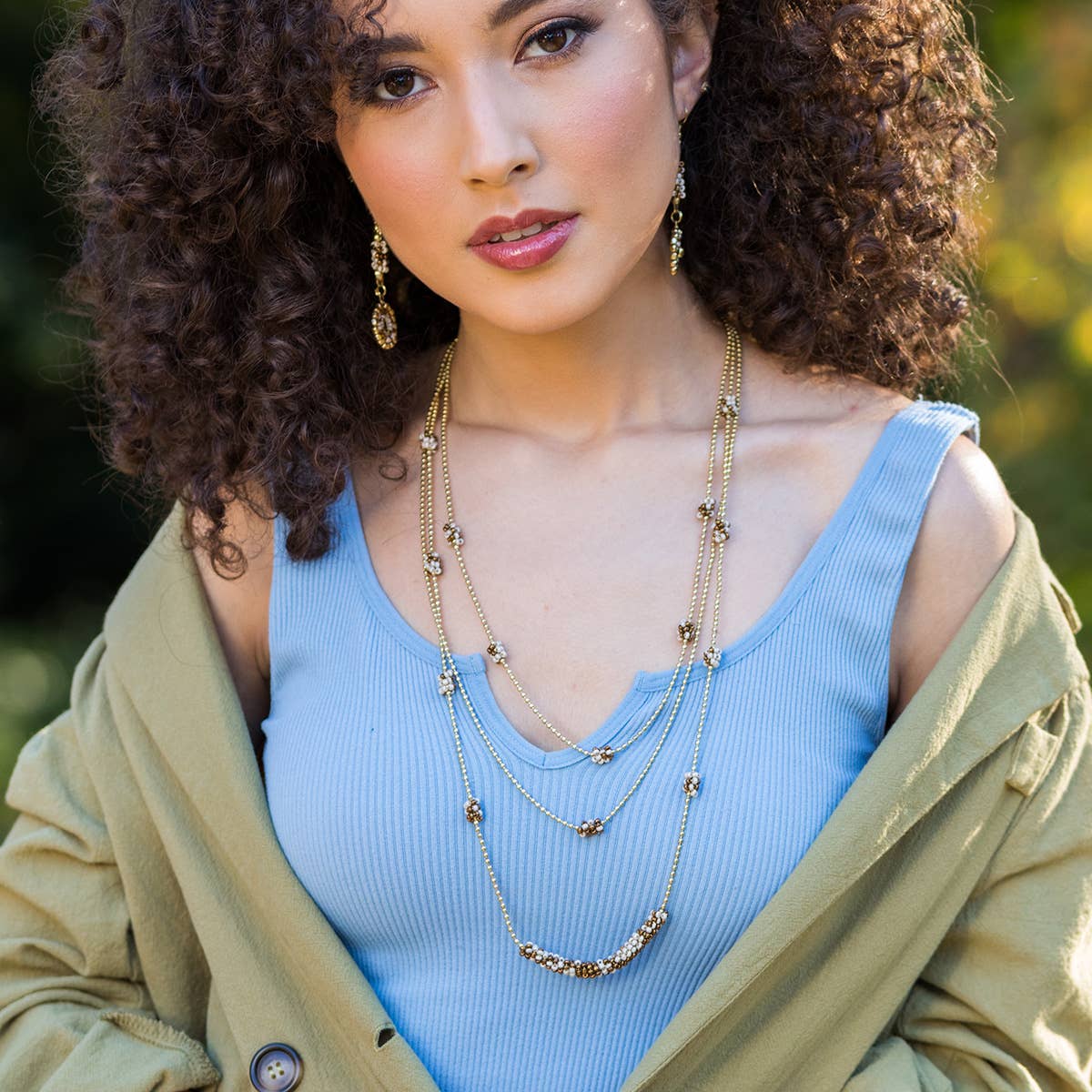 Sachi Coffee & Cream Collection Necklace - 3 Beaded Layers