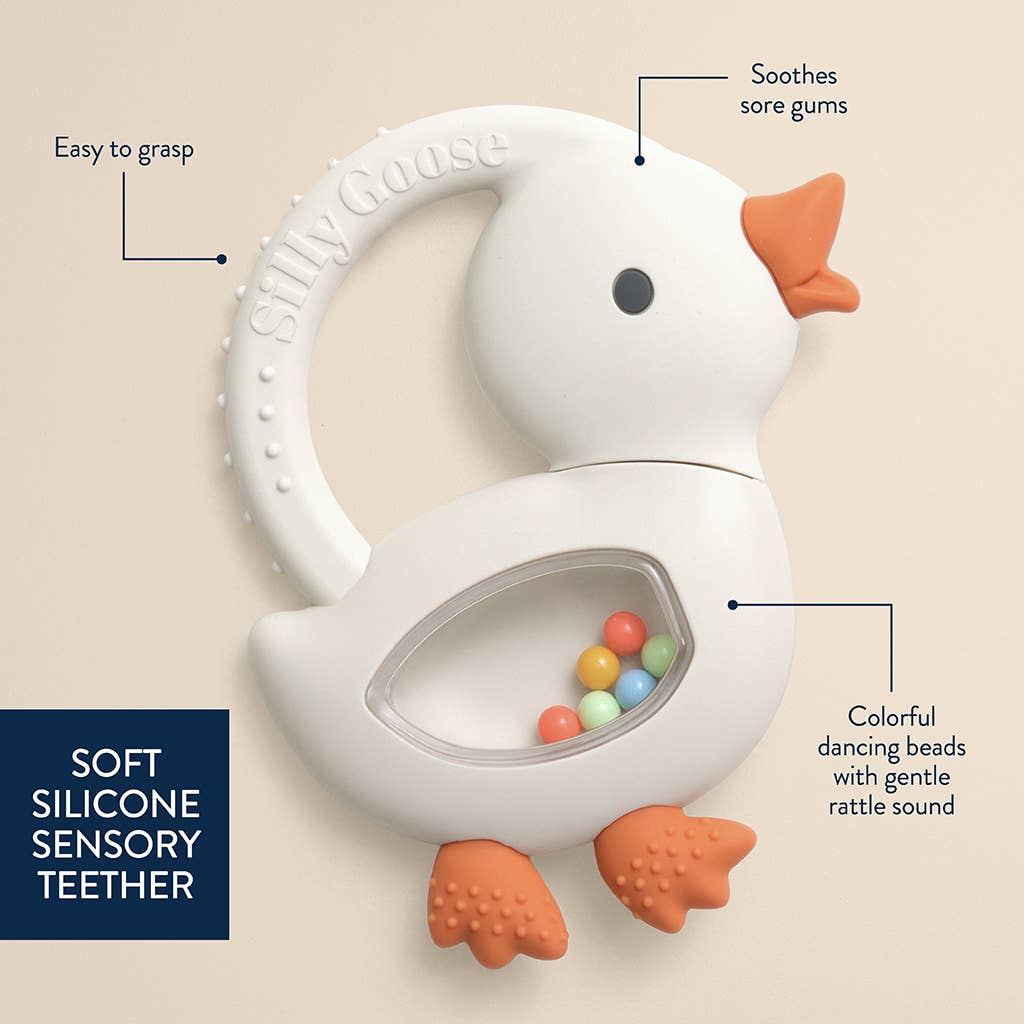 Silicone Teether with Rattle: Goose