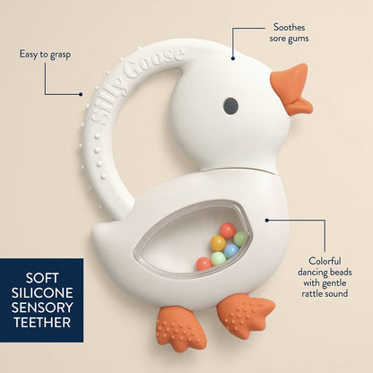 Silicone Teether with Rattle: Goose