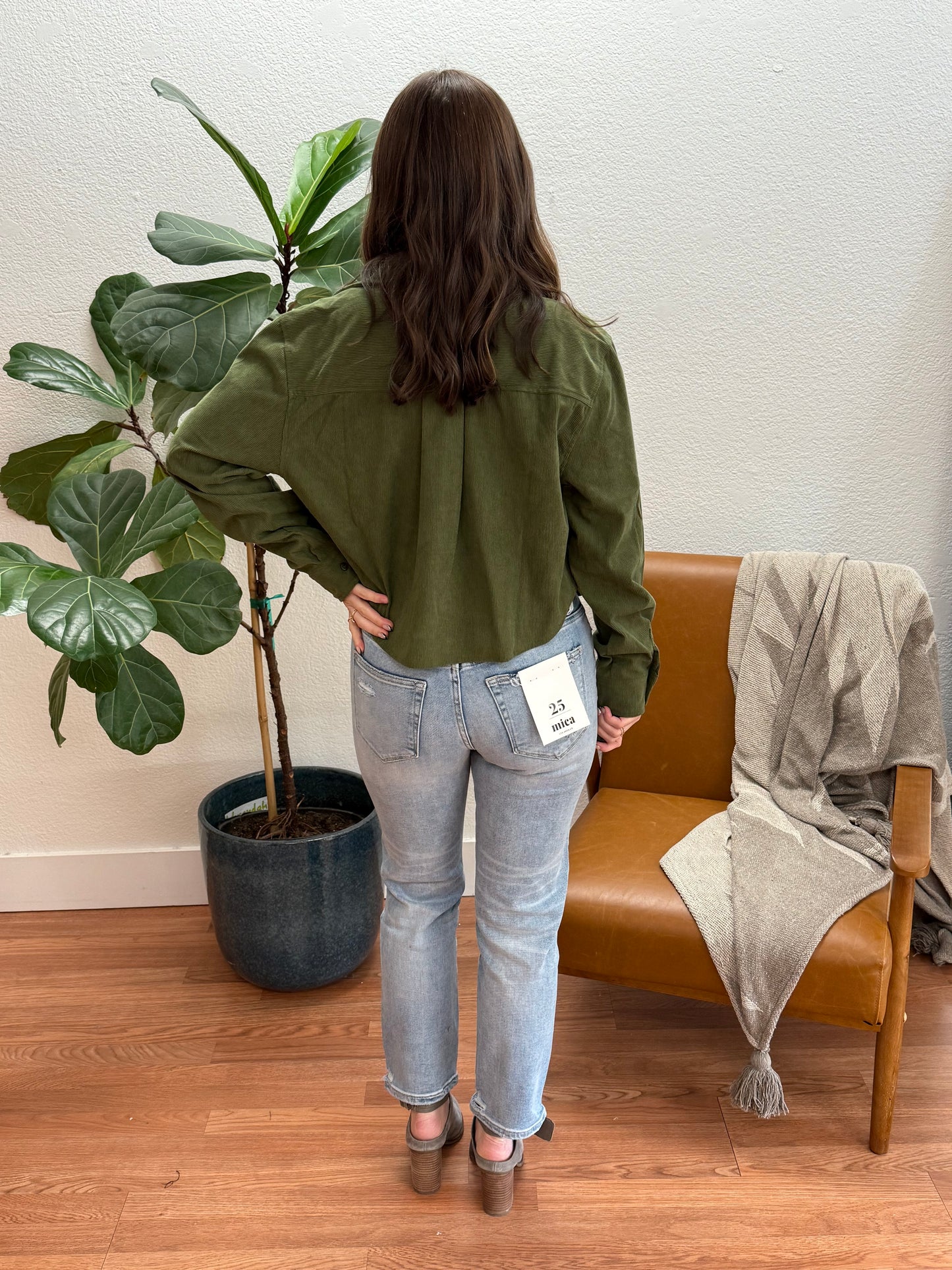 Olive Lightweight Crop Button Down