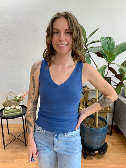 Slate V Neck Soft Knit Tank