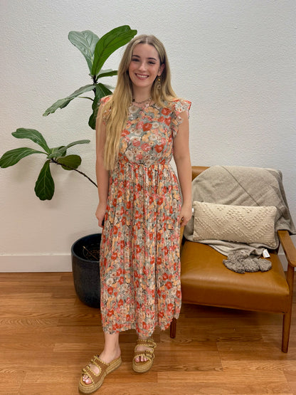 Mint Floral Pleated Tank Dress
