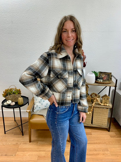 Black Cropped Plaid Jacket