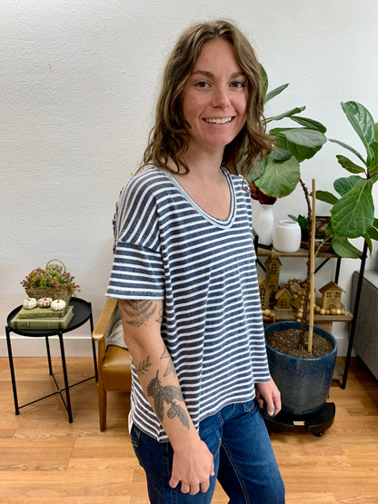 Navy Stripe Knit Top
