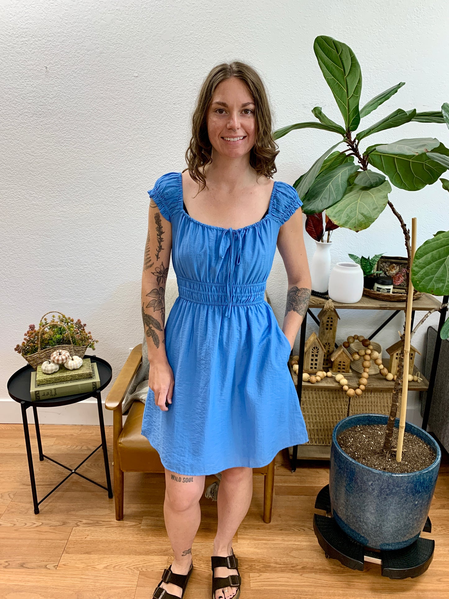 Blue Smocked Mini Dress