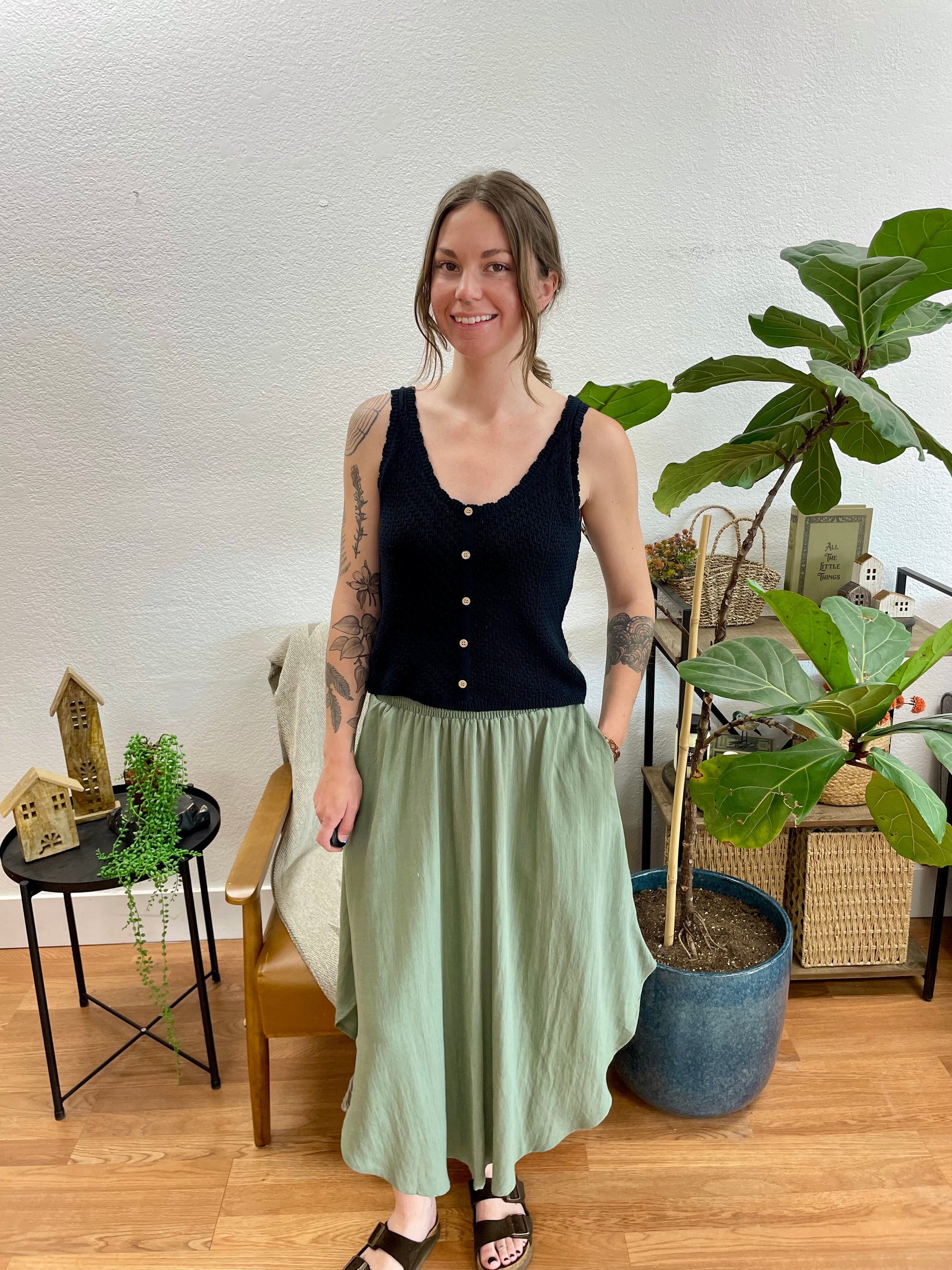 Olive Smocked Midi Skirt - Terra Cottage