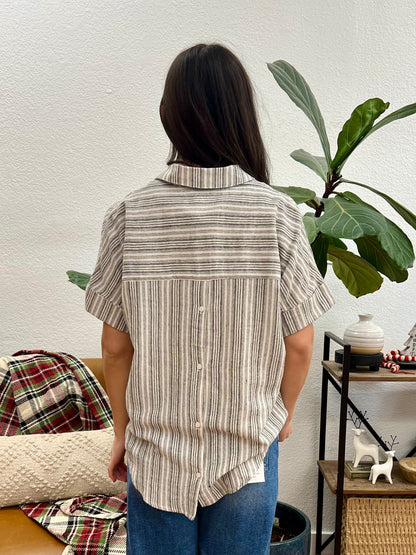 Black And Cream Button Back Blouse