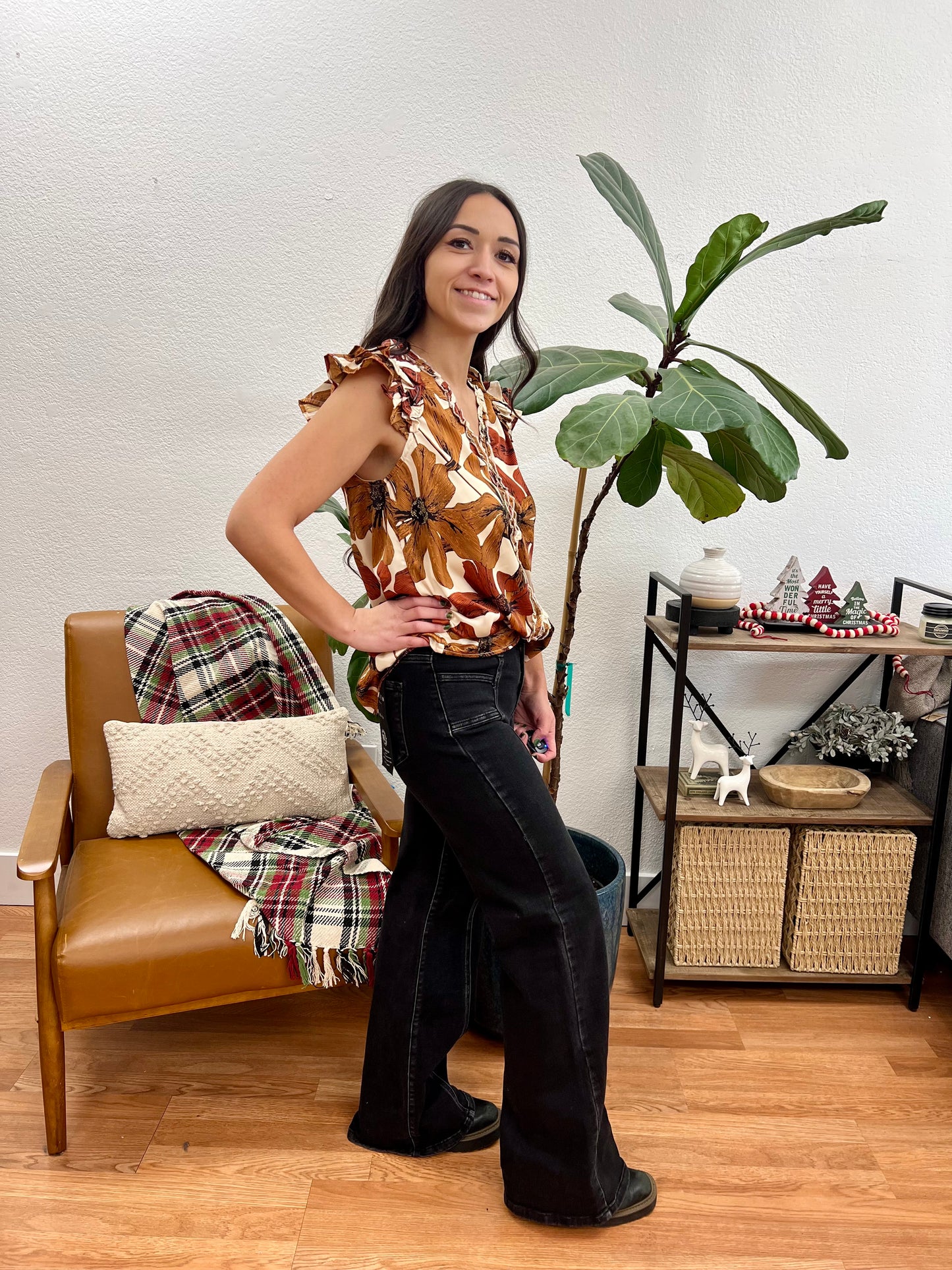 RISEN Black Wide Leg Jeans With Front Seam