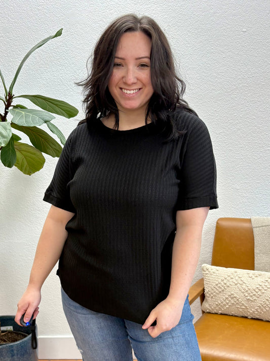 Black Solid Cozy Knit Top