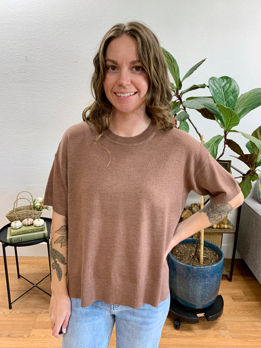Sepia Wool Blend Boxy Knit Top
