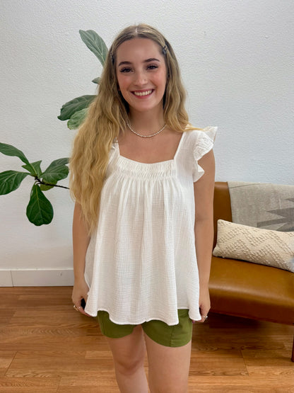 White Square Neck Tunic Tank
