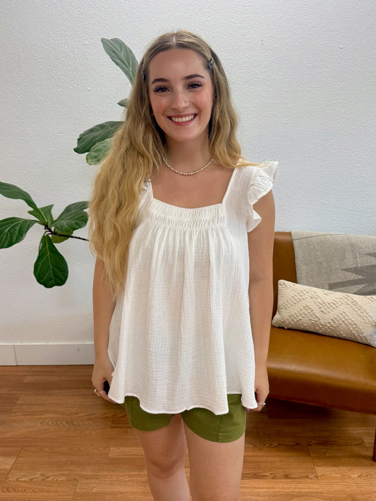 White Square Neck Tunic Tank