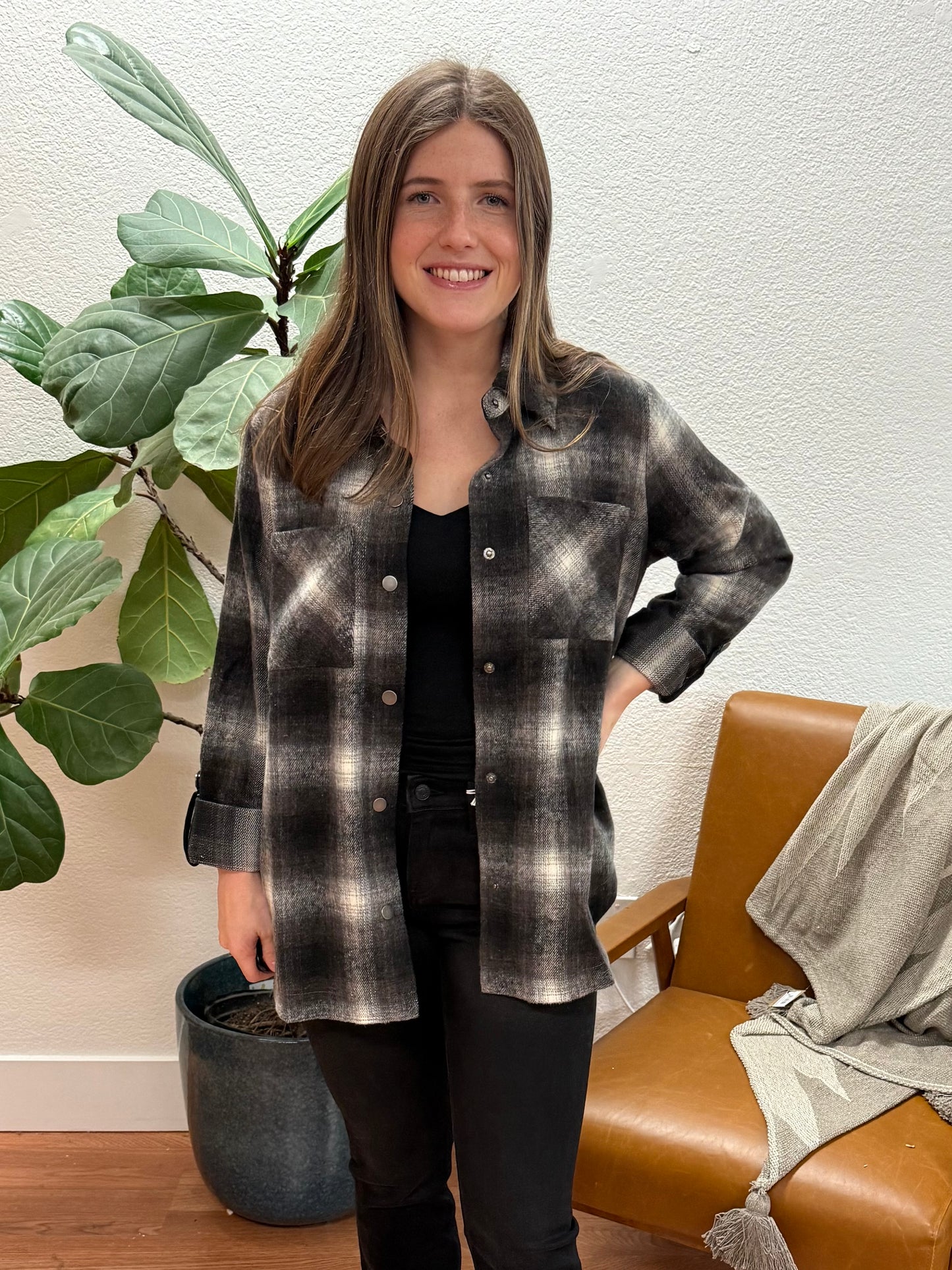 Black Plaid Shirt Jacket