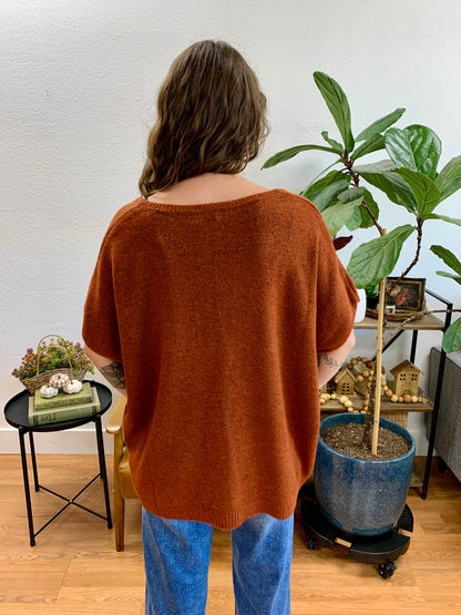 Rust V Neck Short Sleeve Sweater